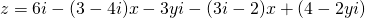 \[z=6i-(3-4i)x-3yi-(3i-2)x+(4-2yi)\]